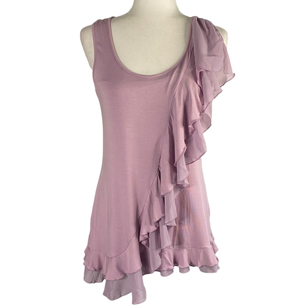 Saks Fifth Avenue Dusty Lavender Layered Ruffle Tank Stretchy Soft Size Small